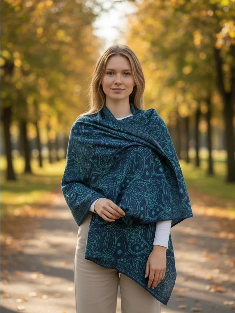 Paisley Print Oversized Blue & Teal Wrap Scarf Shawl